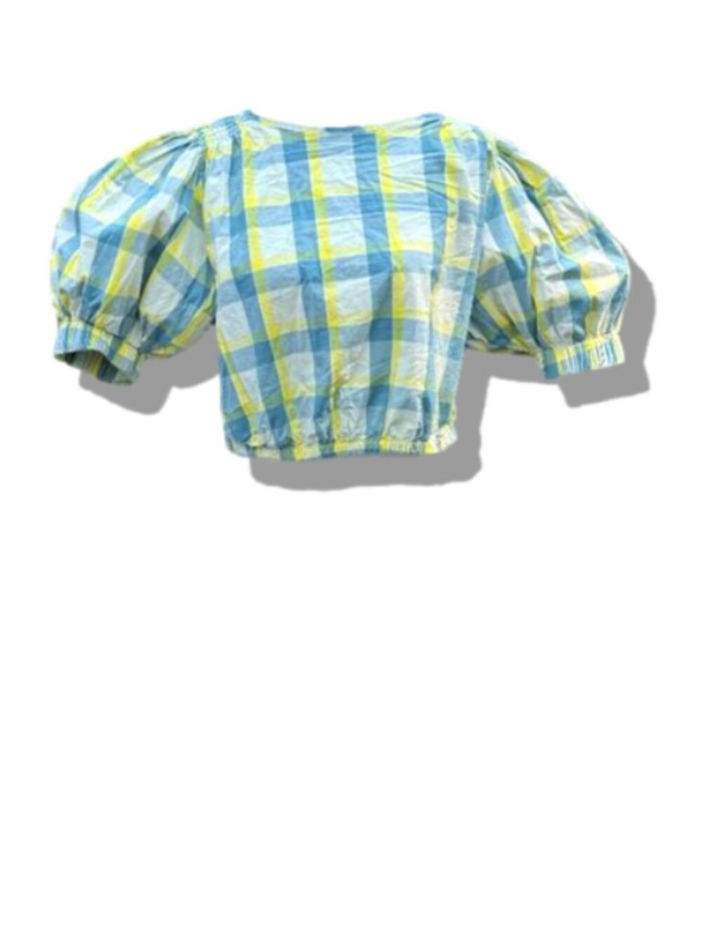 Puff Sleeve Plaid Smocked Crop Top